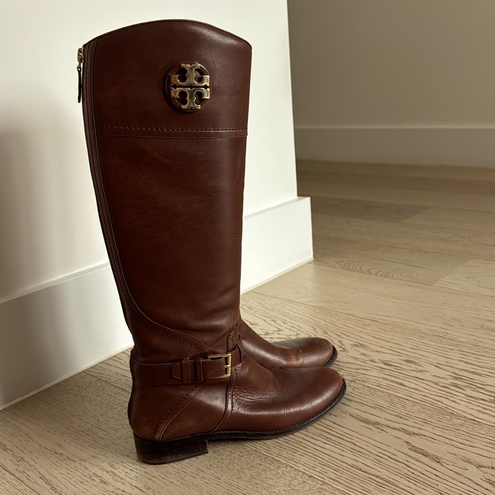 Brown leather Tory Burch riding boots